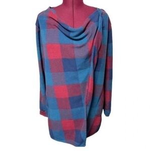 Cuddl Duds Fleecewear Wrap Side Pockets Buffalo Plaid Red/Blue Women's Size L